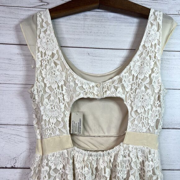 American Eagle White Beige Floral Lace Sleeveless Skater Dress Women's Sz 10 NWT - Picture 8 of 10